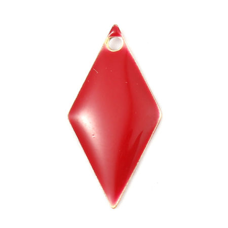 Latón Lentejuelas Esmaltadas Colgantes Charms Diamond Metálico Rojo 17mm x 8mm, 10 Unidades