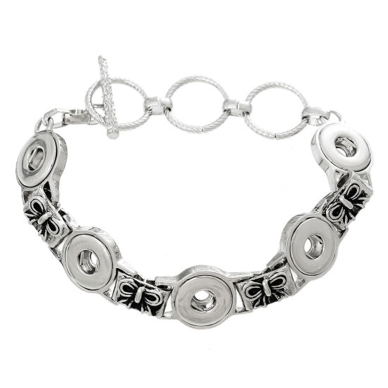 Image de Bracelets Bouton Pression Convenable à 12mm Bouton Pression en Alliage de Zinc Argent Mat Email Noeuds Papillons 22cm long, Taille de Trous: 5mm, 1 Pièce