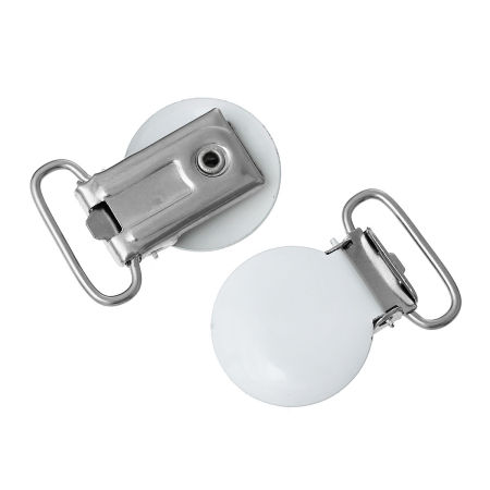 Lega di Ferro Banbino Clip Ciuccio Tondo Bianco Disegno 34mm x 23mm, 10 Pz
