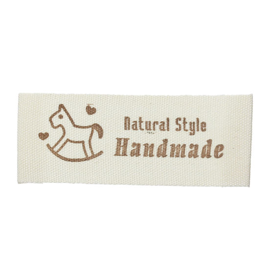 綿 織りネームDIY スクラップブッキング クラフト 長方形 灰白色 レタリングパターン " Natural Style Handmade" 65mm x 20mm、 14 個 の画像