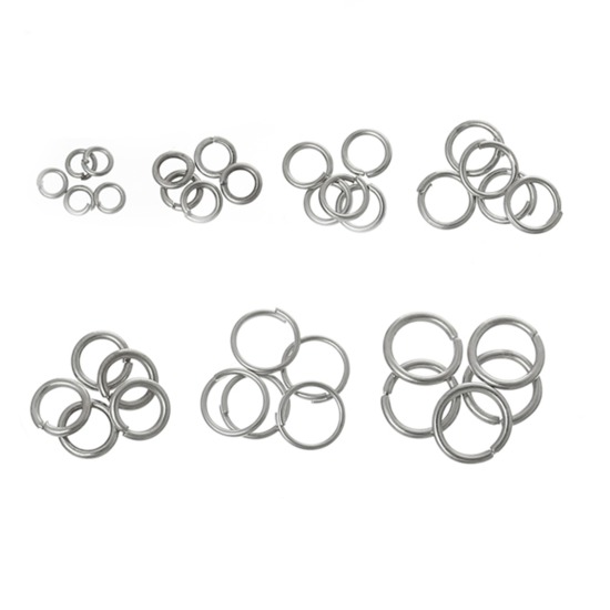 プラスチック+アルミ 丸カン 円形 シルバートーン 3mm-8mm直径、 1 個 の画像