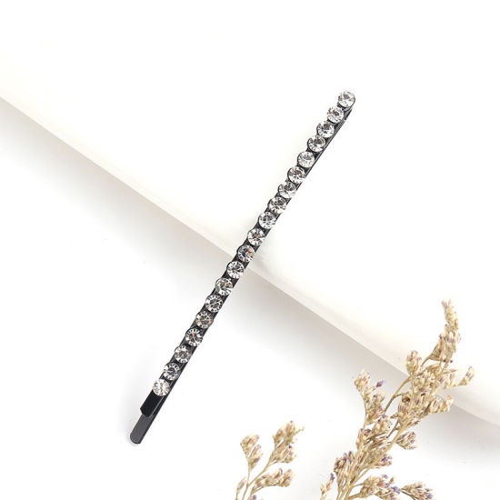 Image de Pinces à Cheveux Noir à Strass Transparent 9cm - 6.5cm, 1 Pièce