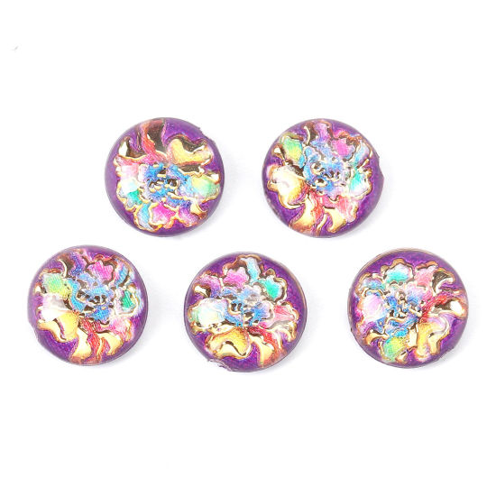 Image de Cabochon Dôme en Acrylique Rond Multicolore Fleurs 10mm Dia, 200 Pcs