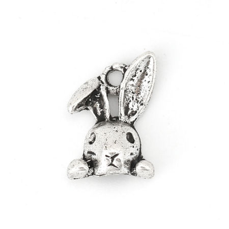 Lega di Zinco Charms Coniglio Argento Antico (Addetti ss5 Strass) 14mm x 9mm , 50 Pz