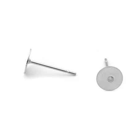 304 Acero Inoxidable Pendientes Ronda Tono de Plata Pegar en (Apta 6mm) 6mm Diámetro, Post/ Wire Size: (21 gauge), 50 Unidades