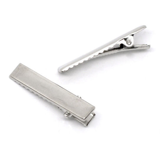 Image de Pinces à Cheveux en Alliage Rectangle Argent Mat 35mm x 7mm, 50 PCs