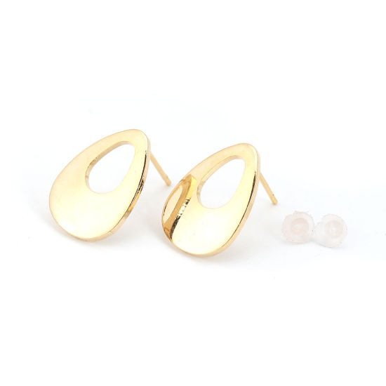 Image de Boucles d'Oreilles Puces en Laiton Goutte d'Eau avec Boucle