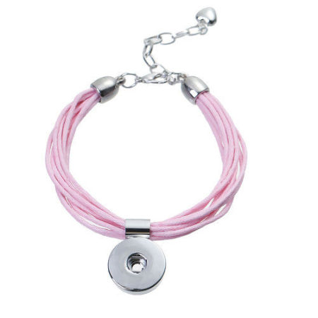 Corda della Cera Snap Pulsanti Braccialetti Adatto a Snap Pulsanti Rosa Tono Argento Lunghezza: 19cm, Dimensione di Foro: 6mm, 1 Pz