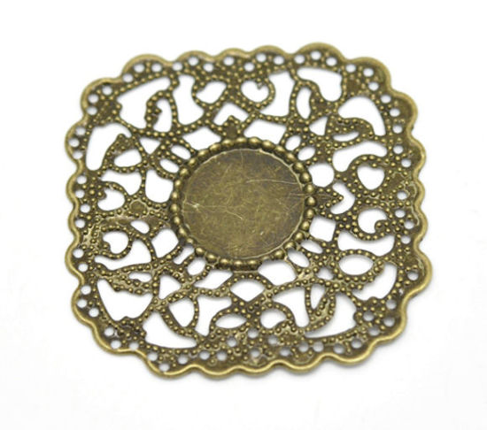 Image de Cabochons d'Embellissement Estampe en Filigrane Creux en Alliage de Zinc Carré Fleurs Gravé Bronze Antique à Cabochon 14.5mm Dia, 4.5cm x 4.3cm, 30 Pcs