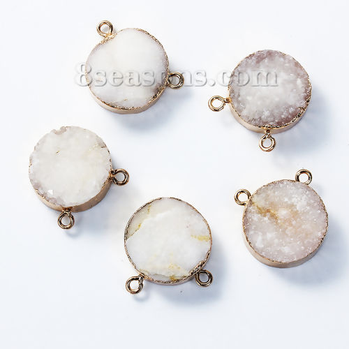 Image de (Classement B) Druzy Naturel Connecteurs de Bijoux en Agate Forme Rond Blanc Doré 20mm x 12mm, 1 Pièce