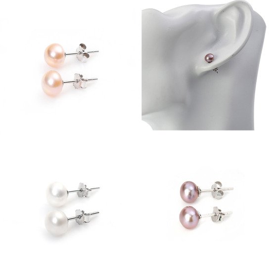 Image de Boucles d'Oreilles Puces en  Argent Pur & Perles d'eau douce     