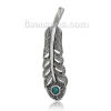 Immagine di Ottone Ciondoli Piuma Argento Antico Verde Turchese Imitato 56mm x 15mm , 1 Pz