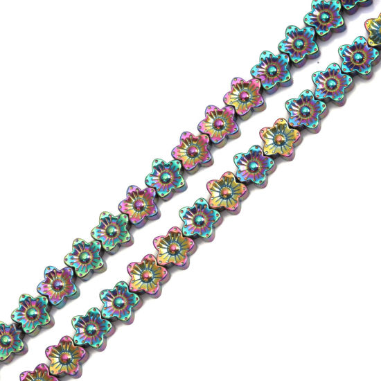 Image de (Classement A) Perles en Hématite Fleur Multicolore 10mm x 10mm, Trou: env. 1mm, 40cm long, 1 Enfilade (Env. 44 Pcs/Enfilade)