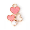 Picture of Zinc Based Alloy Charms Heart Gold Plated Pink Imitation Pearl Enamel 19mm( 6/8") x 13mm( 4/8"), 20 PCs