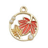 Imagen de Zamak Colgantes Charms Ronda Chapado en Oro Rojo Hoja de Arce Esmalte 18mm x 15mm, 5 Unidades