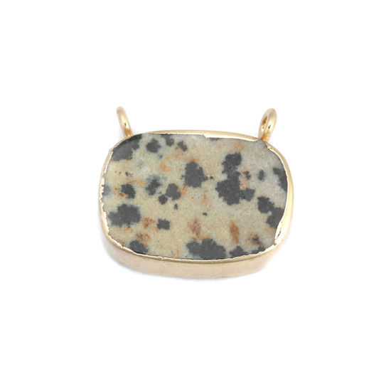 ストーン ( 天然 ) コネクター 楕円形 金メッキ カーキ色 スポット 18mm x 16mm、 1 個 の画像