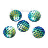 Picture of Resin Mermaid Fish /Dragon Scale Dome Seals Cabochon Round Blue AB Color 18mm( 6/8") Dia, 10 PCs