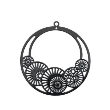 Ottone Filigree Stamping Ciondoli Nero Tondo Ingranaggio 42mm x 39mm, 10 Pz