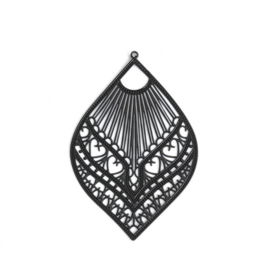 Imagen de Latón Filigrana Estampación Colgantes Negro Pluma 59mm x 39mm, 10 Unidades