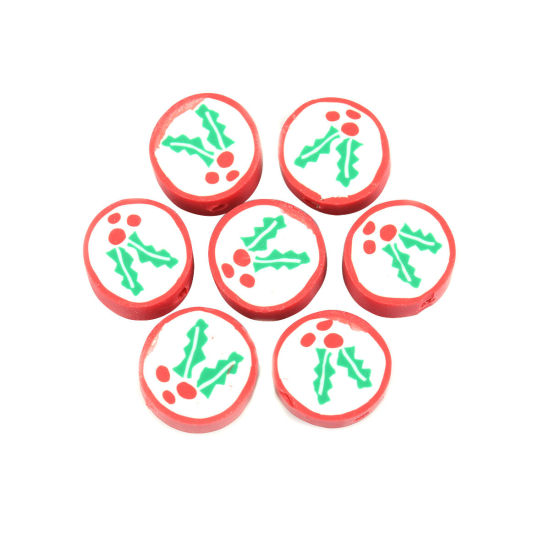 Immagine di Argilla Perline Tondo Multicolore Foglia Disegno Circa 12mm Dia, Foro: Circa 2.3mm, 40 Pz
