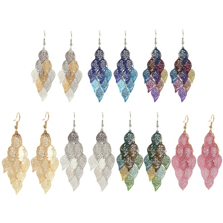Boucles d'Oreilles Crochets Estampe en Filigrane en Laiton Feuille Creux Doré & Argent Mat 80mm, Epaisseur de Fil: (21 gauge), 1 Paire