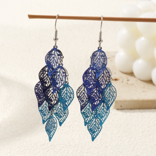 Image de Boucles d'Oreilles Crochets Estampe en Filigrane en Laiton Feuille Creux Doré & Argent Mat 80mm, Epaisseur de Fil: (21 gauge), 1 Paire