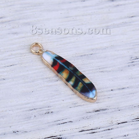 Zinc Based Alloy Charms Feather Enamel 