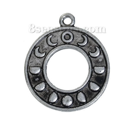 Zinc Based Alloy Boho Chic Charms Round Moon Hollow 