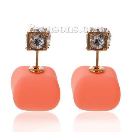 Double Face Boucles d'Oreilles Carré Imitation de Goe à Strass Acrylique avec Embouts    