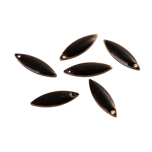 Image de 5 Pcs Breloques Sequins Emaillés Double Face en Laiton Multicolore Marquise 16mm x 5mm