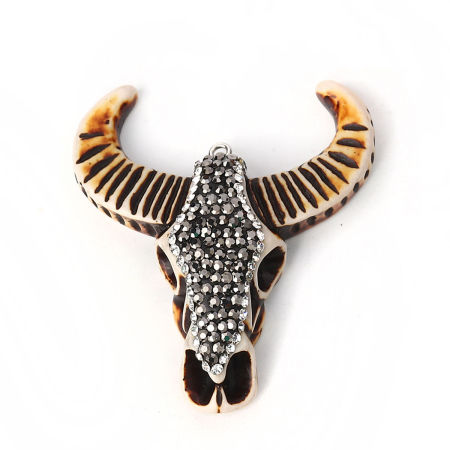 Resin Boho Chic Pendants Cow Micro Pave & Clear Rhinestone 