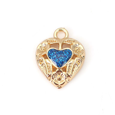 Zinc Based Alloy Charms Heart Glitter Enamel 
