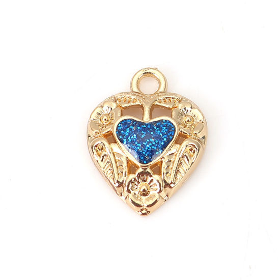 Bild von Charms aus zinkbasierter Legierung Heart Glitter Emaille