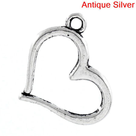 Colgantes Aleación del Metal Del Zinc de Corazón Plata Antigua Rhinestone 16.0mm x 12.5mm, 40 Unidades 