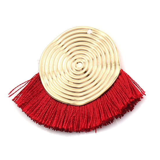Immagine di Poliestere Nappine Ciondoli Spirale Oro Placcato Colore di Vino Rosso 45mm x 35mm, 3 Pz