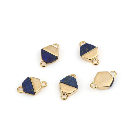 Latón & Resina Conectores Hexágono 18k Chapado en Oro Azul Oscuro Efecto Mármol 12mm x 8mm, 2 Unidades