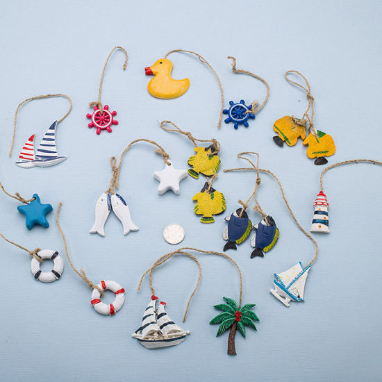 Image de Blanc - Petit poisson Style méditerranéen Accessoires de filet de pêche Ornements en résine Décoration de la maison Artisanat 2x5.5cm, 1 pièce