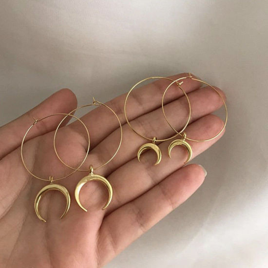 フープピアス 金メッキ 角状 サークルリング 60mm x 30mm、 1 ペア の画像