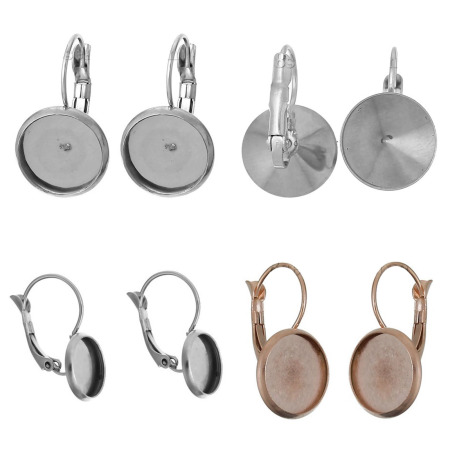 Stainless Steel Lever Back Clips Earring Findings Cabochon Settings  