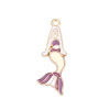Imagen de Zamak Colgantes Sirena Chapado en Oro Púrpura Esmalte 32mm x 12mm, 10 Unidades