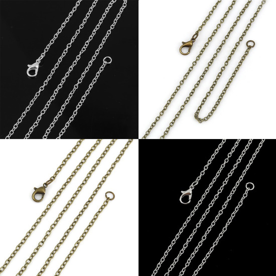 合金 小豆チェーン・あづきチェーン ネックレス 銀メッキ 51cm長さ、 チェーンサイズ: 3x2.3mm、 1 パック （ 12 個/パック） の画像