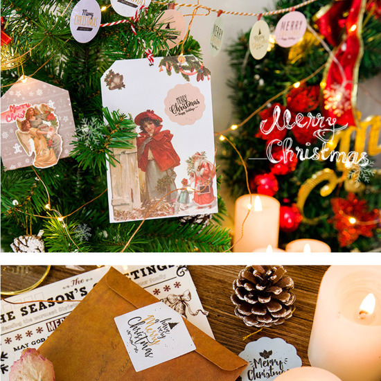 多色-クリスマスカラーデコレーションシールステッカー45個/箱 の画像