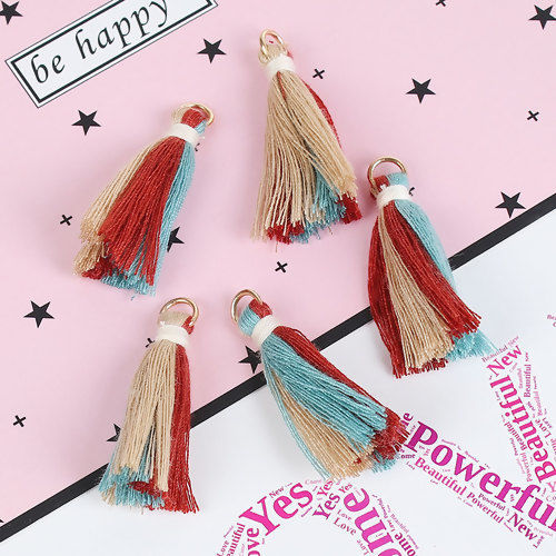 Image de Pendentifs en Coton Franges Pompons Glands Violacé avec Anneau   