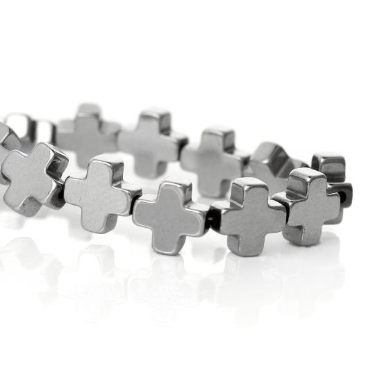 Image de Perles en Hématite Croix Argent Mat 6mm x 6mm, Trou: env. 1mm, 39cm long, 1 Enfilade (Env. 60 Pcs/Enfilade)