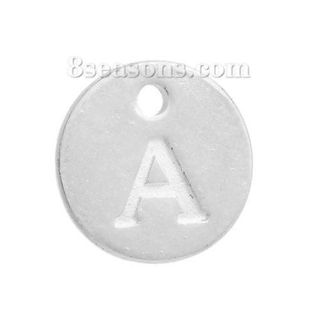 Lega di Zinco Charms Tondo Argento Placcato Iniziale Lettera " A " 12mm Dia, 20 Pz