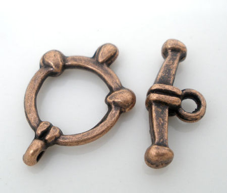 Fermoir Toggle en Cuivre Rond Cuivre Antique Rayées Gravé        