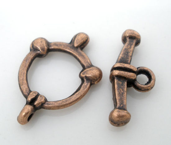 Image de Fermoir Toggle en Cuivre Rond Cuivre Antique Rayées Gravé        