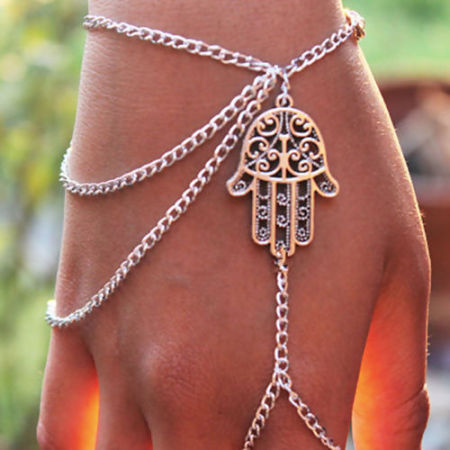 Hand Chain Slave Ring Bracelet Hamsa Symbol Hand