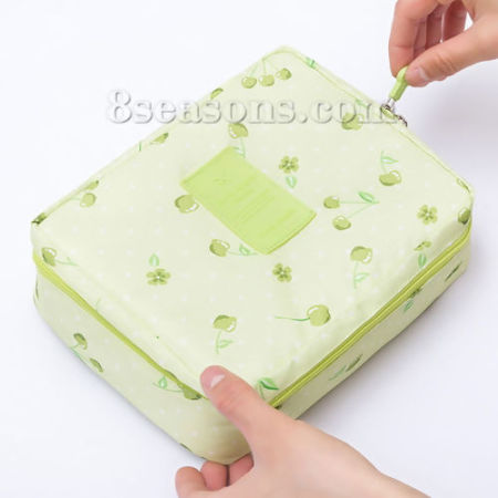 Trousse de Maquillage en Tissu d'Oxford Rectangle Vert Cerises 21cm x 16.5cm, 1 Pièce