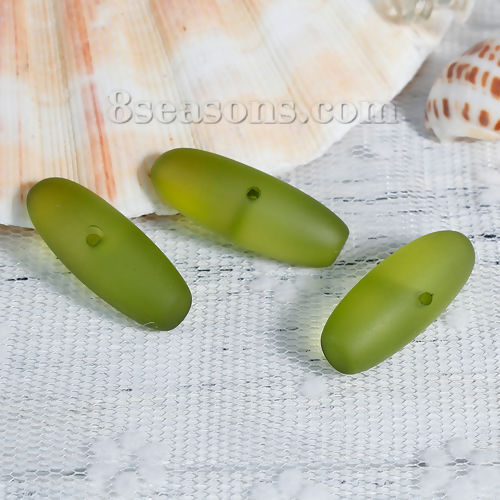 Image de Perles en Résine Verre de Mer Ovale Vert Armée Givré 26mm x 10mm, 25mm x10mm, Taille de Trou: 2mm, 5 Pcs